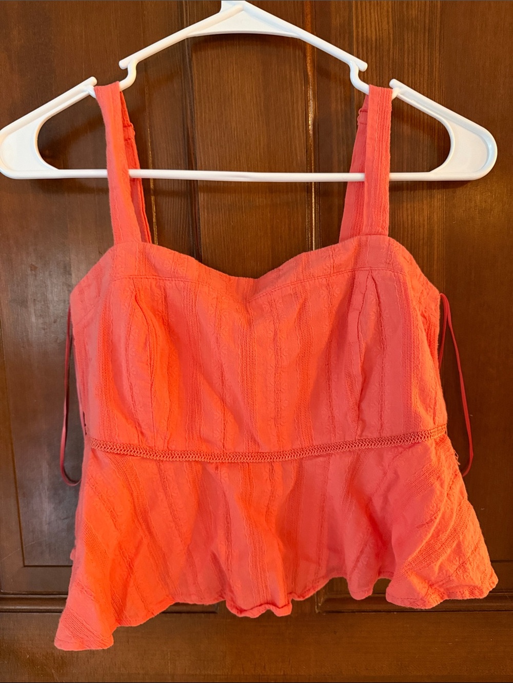 Coral Peplum Tank Top with Sweetheart Neckline Adjustable Straps